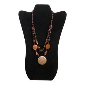 Vintage Multicolored Beads Rust Chain Double Strand Rust Brown Tones Necklace